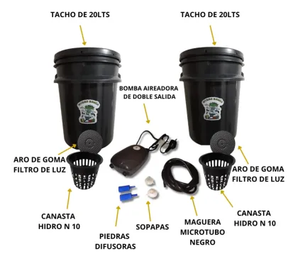 Kit Hidroponico Dwc 2x20l Completo + Aireador Doble
